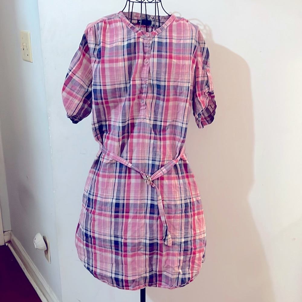 Plaid cotton dress with belt